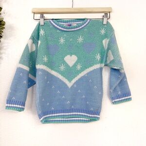 VINTAGE • 80s Heartworks Girls Sweater Purple & White Pullover